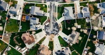 Aerial phot of a suburban neighborhood.