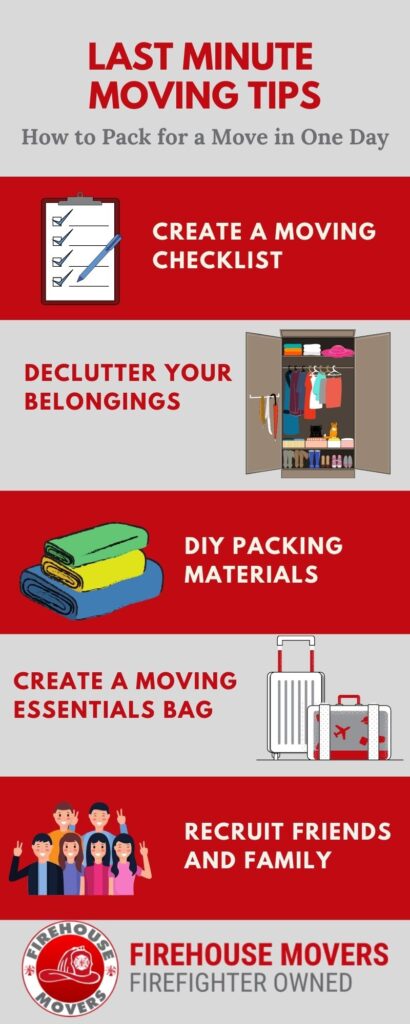 infographic on how to pack for a move in one day