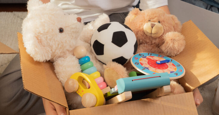 A moving box filled with toys.