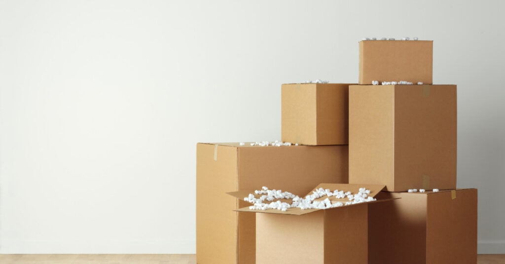 Stacks of moving boxes