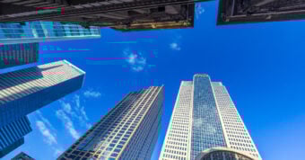 Looking up at buildings in downtown Dallas