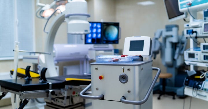 a hospital room of medical equipment