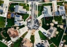 Aerial phot of a suburban neighborhood.