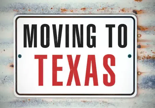 photo of a sign that says moving to Texas