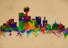 The Dallas Skyline in colorful dripping paint