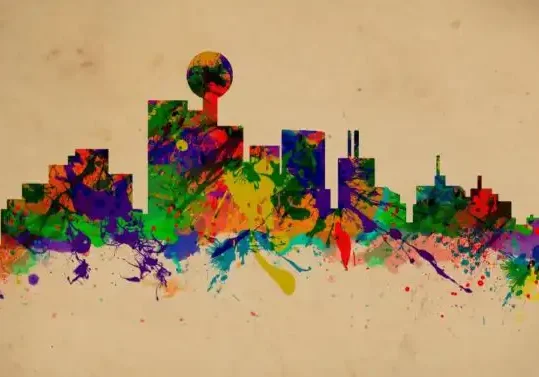 The Dallas Skyline in colorful dripping paint